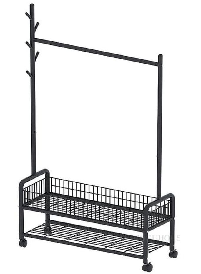 Rolling Clothes Rack, Metal Clothes Hanging Garment Rack, Heavy Duty Indoor Bedroom Clothes Coat Stand Shoes Rack with Top Rod and Lower Storage Shelf Coat Rack - Image 3