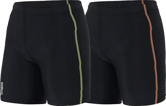 JUSTWIN Men's Compression Shorts,Compression Men's Skin Tight Shorts for Gym, Running, Cycling, Swimming, Basketball, Cricket, Yoga, Football, Tennis, Badminton & More Sports (L, Orange & Green) - Image 1