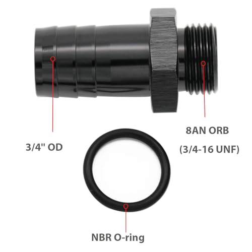 KRD PERFORMANCE 2PCS Aluminum 8 AN ORB Male to 3419mm Barb Push On Hose Fitting Adapter Black - Image 3