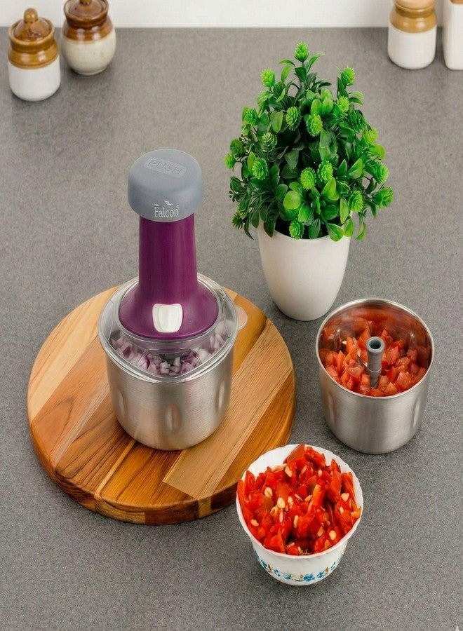 PddFalcon Hand Press Push Chopper with 3 Blades, with BIS Certified, Jindal Seal & Made in India 600ml (Push Chopper 600ml, Purple) - Image 2