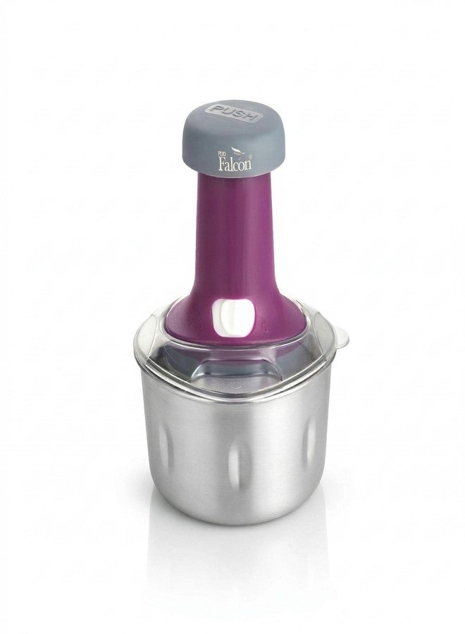 PddFalcon Hand Press Push Chopper with 3 Blades, with BIS Certified, Jindal Seal & Made in India 600ml (Push Chopper 600ml, Purple) - Image 1