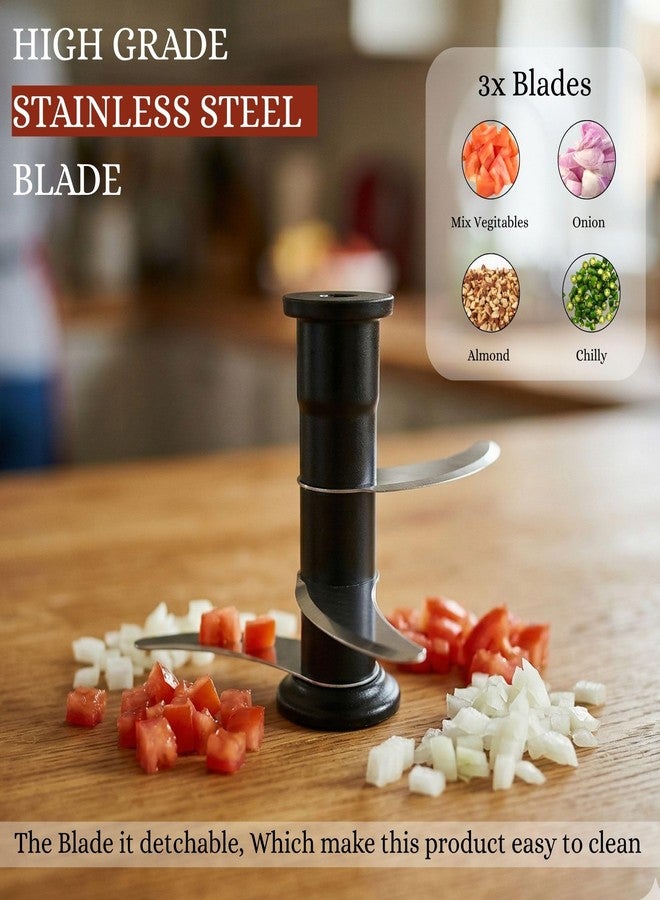 PddFalcon Hand Press Push Chopper with 3 Blades, with BIS Certified, Jindal Seal & Made in India 600ml (Push Chopper 600ml, Purple) - Image 5