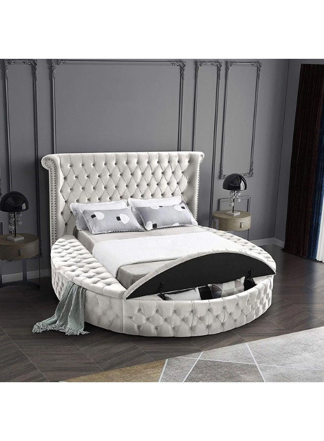 In-House Lotus | Wooden Bed Frame Upholstered in Velvet - White  - Image 2