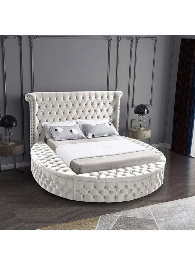 In-House Lotus | Wooden Bed Frame Upholstered in Velvet - White  - Image 1