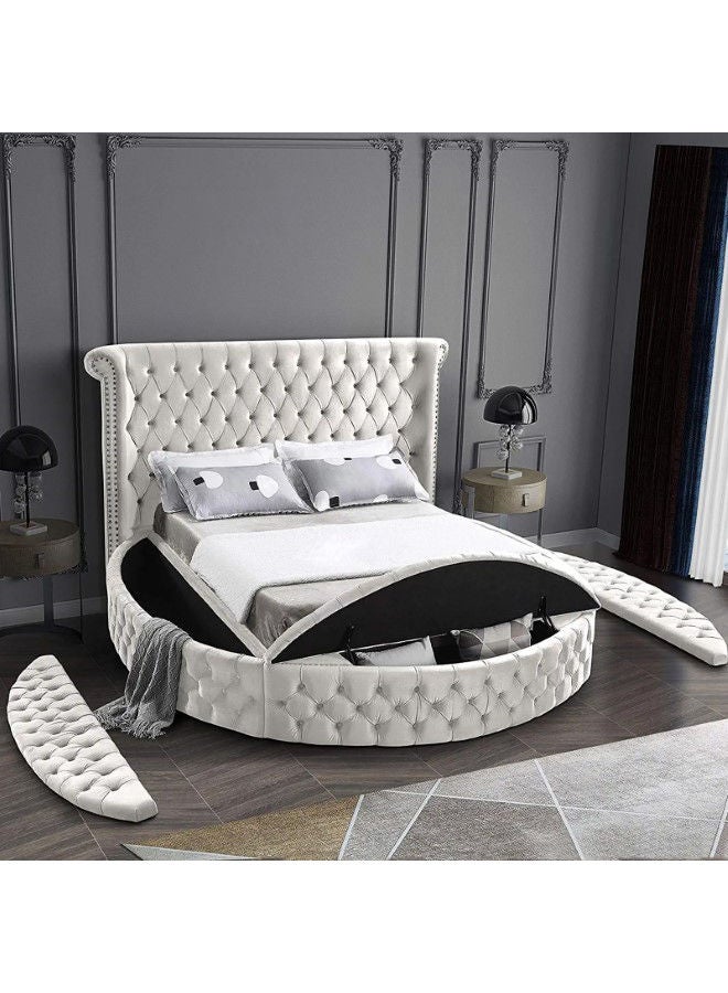 In-House Lotus | Wooden Bed Frame Upholstered in Velvet - White  - Image 3