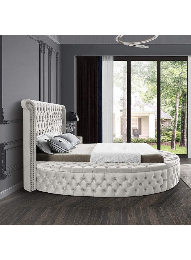 In-House Lotus | Wooden Bed Frame Upholstered in Velvet - White  - Image 4