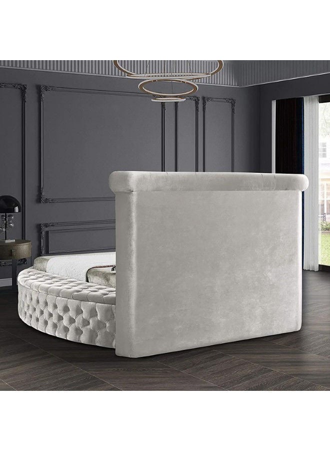 In-House Lotus | Wooden Bed Frame Upholstered in Velvet - White  - Image 5