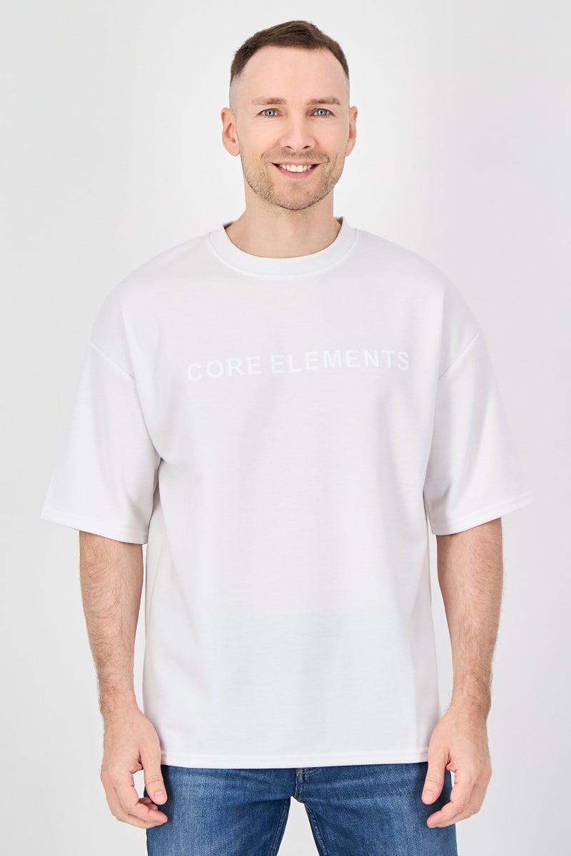 Core Elements Men Crew Neck Short Sleeve Graphic Print T-Shirt, White - Image 1
