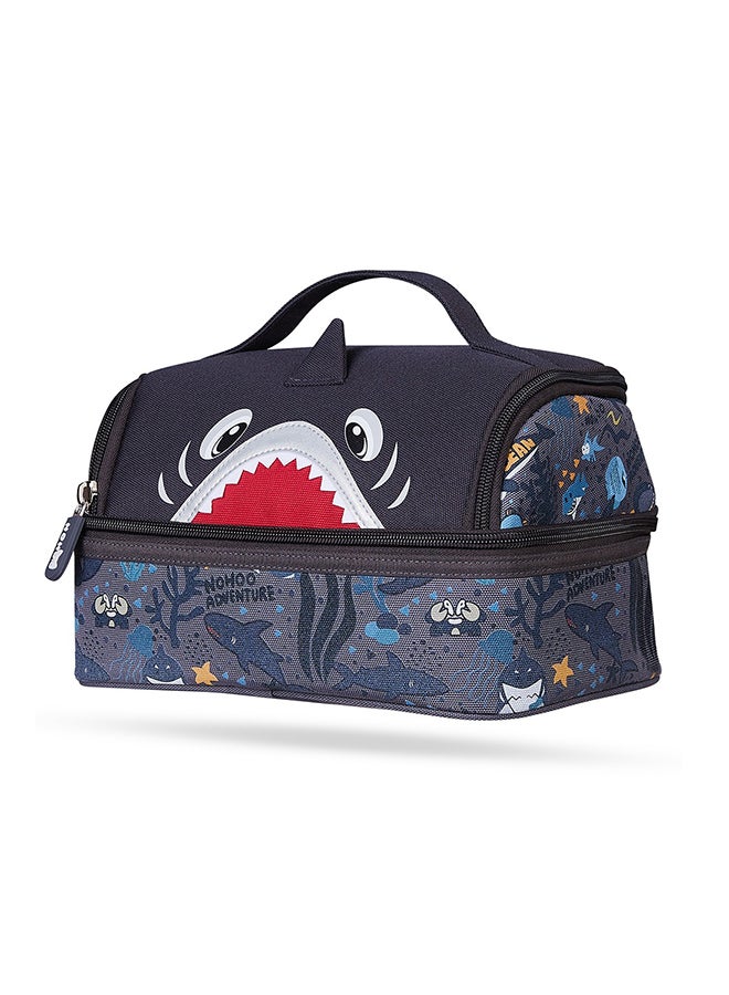 Nohoo Kids 16 Inch School Bag with Lunch Bag and Pencil Case (Set of 3) Shark - Grey - Image 4