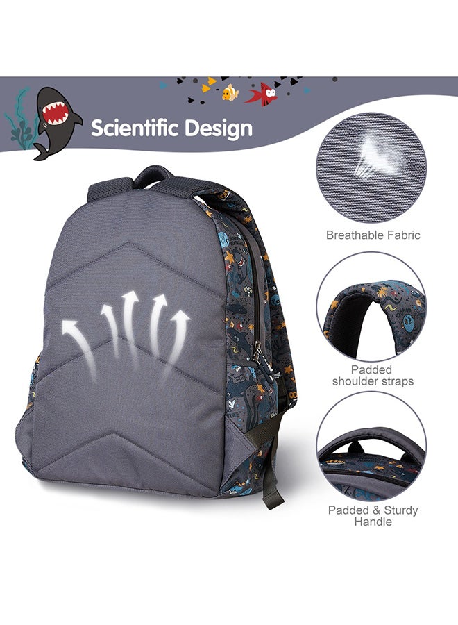 Nohoo Kids 16 Inch School Bag with Lunch Bag and Pencil Case (Set of 3) Shark - Grey - Image 3