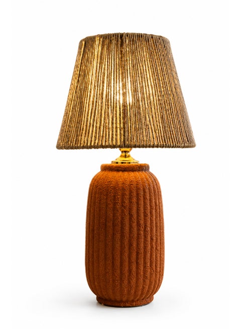 Rust Brown Textured Table Lamp with Woven Lampshade, Modern Bedside Lamp for Bedroom, Living Room & Office, Warm Ambient Decorative Lighting, Elegant Home Décor Accent