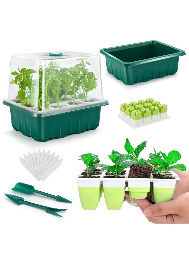 هاسذيب صينية بدء البذور HASTHIP® مع 12 وعاء زراعة، صينية متعددة الاستخدامات من السيليكون لبدء البذور مع غطاء شفاف للتهوية وصينية لتجميع الماء، وأداتين مزدوجتين لزراعة البذور، وحصيرة لنقل النباتات، و10 ملصقات فارغة. - Image 1