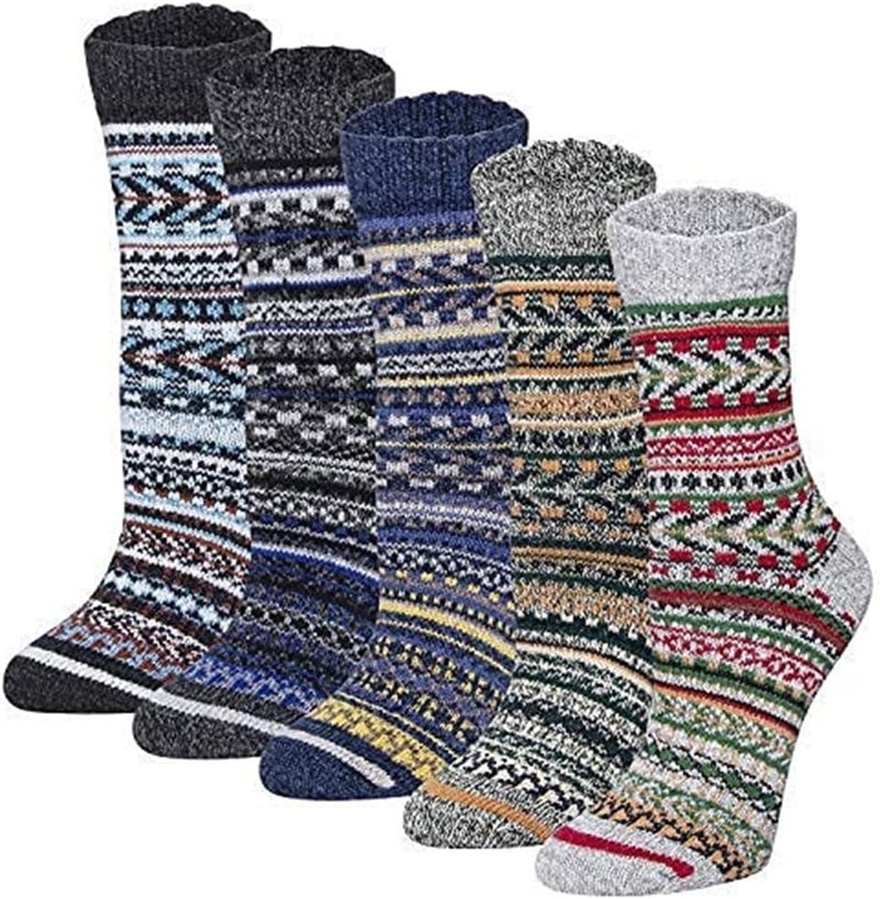 Luckam Womens Wool Socks, Thick Knit Vintage Winter Warm Cozy Crew Socks Gifts(5 Pairs) - Image 1