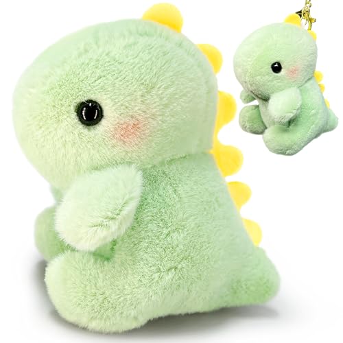 Kawaite Fat Dinosaur Stuffed Animals Dino Kawaii Plush Toy for Girls and Boys Soft Dinosaur Plush Toys Keychain Small Dinosaur Plushies Mini Stuffed Animal for Kids Goodie Bag Stuffers Light Green - Image 1