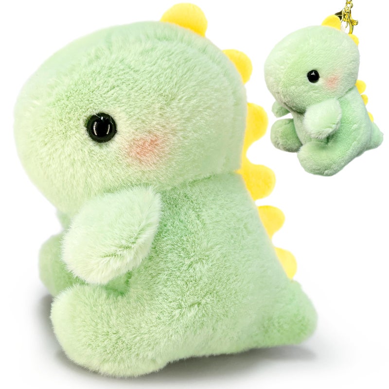 Kawaite Fat Dinosaur Stuffed Animals Dino Kawaii Plush Toy for Girls and Boys Soft Dinosaur Plush Toys Keychain Small Dinosaur Plushies Mini Stuffed Animal for Kids Goodie Bag Stuffers Light Green - Image 3