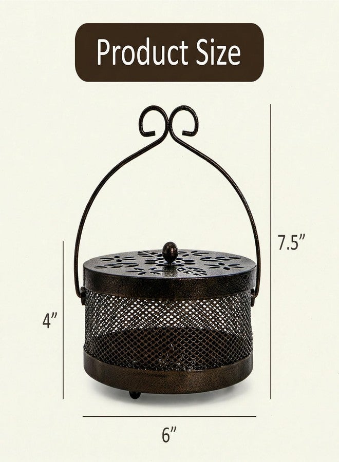 Elsjoy 2 Pack Metal Mosquito Coil Holders, Portable Mosquito Incense Burner with Lid and Handle for Indoor and Outdoor, Bronze - Image 2