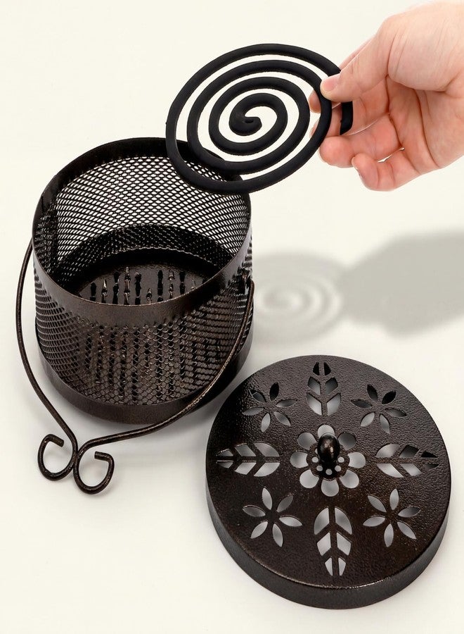 Elsjoy 2 Pack Metal Mosquito Coil Holders, Portable Mosquito Incense Burner with Lid and Handle for Indoor and Outdoor, Bronze - Image 5