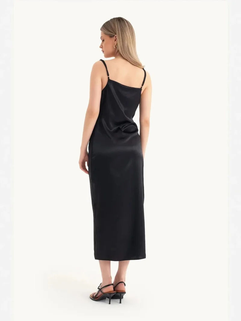 HICCUP Satin Cowl Neck Strappy Slit Maxi Dress