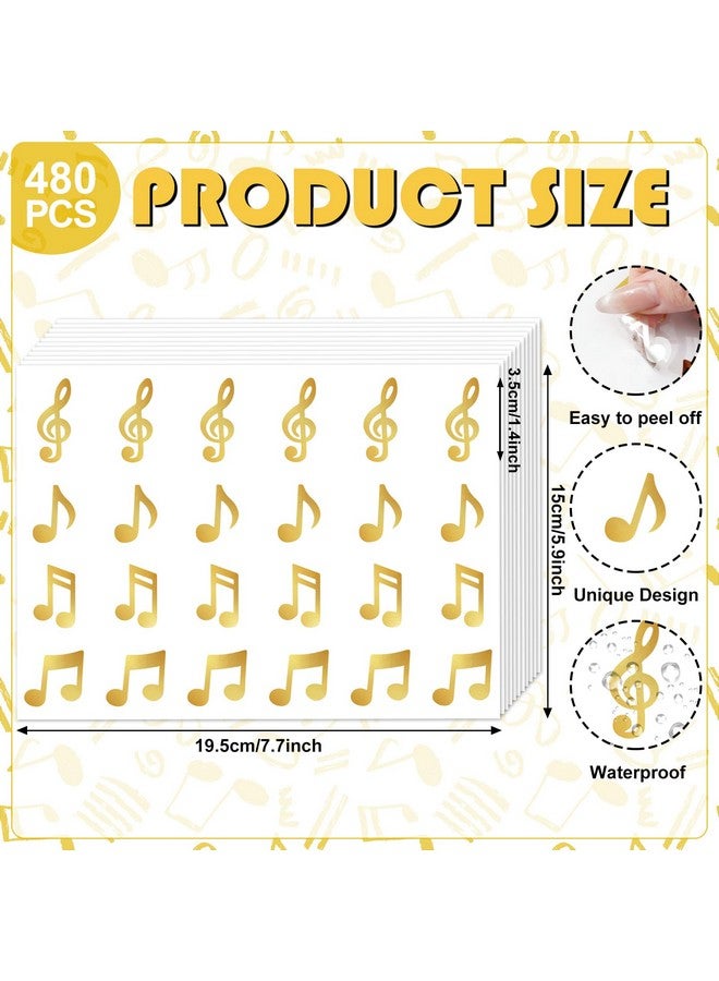 Whaline 480Pcs Music Note Stickers Gold Foil Envelope Seal Sticker 4 Designs Musical Selfadhesive Paper Decals For Invitation Cards Party Gift Sealing Supplies  - Image 2