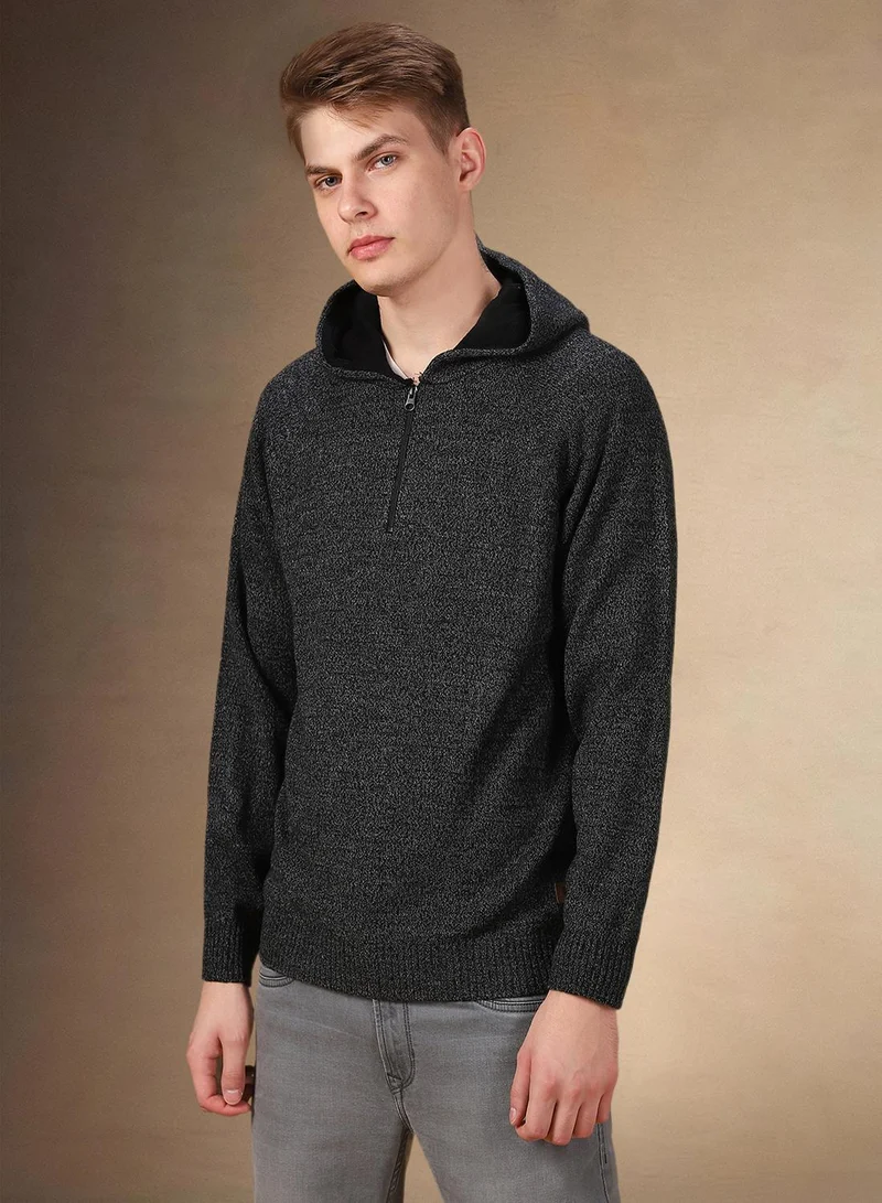 Dennis Lingo Men's Grey Melange 100% Acrylic Solid Regular Fit Sweater