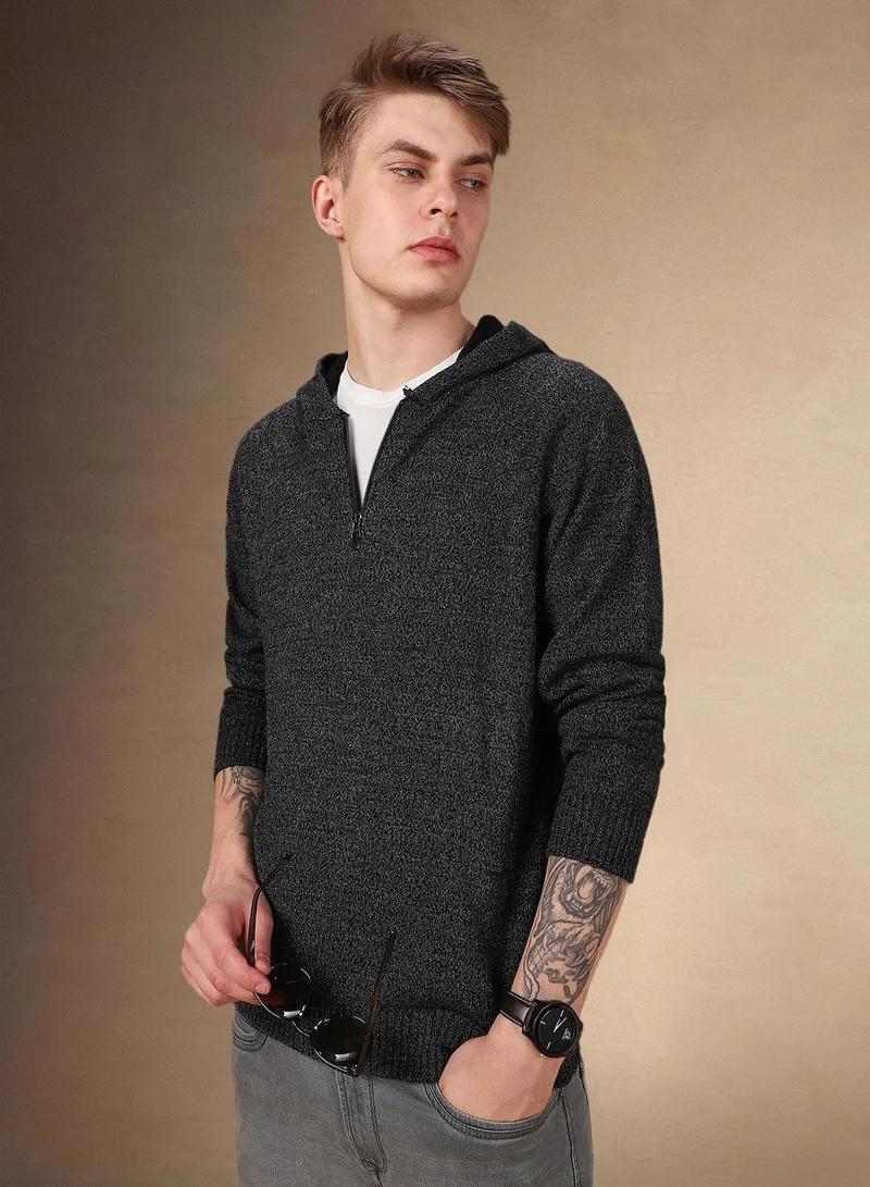 Dennis Lingo Men's Grey Melange 100% Acrylic Solid Regular Fit Sweater