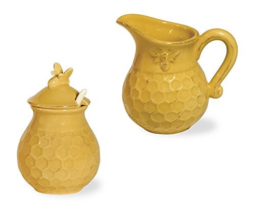 Boston International Boston International Embossed Stoneware Cream and Sugar Set 2Piece Set Honeycomb 