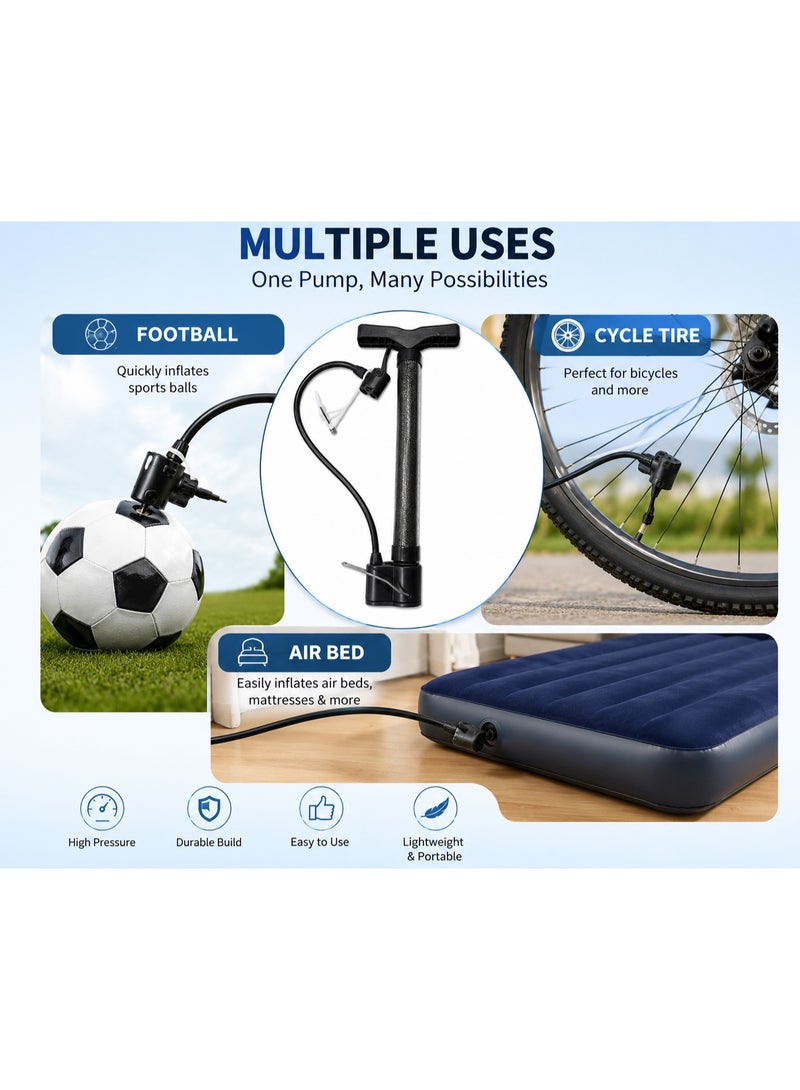 Lacoz Portable Hand Air Pump with 3 Nozzle Attachments, Manual Air Inflator Pump for Bicycle Tires Sports Balls, Pool Floats, Air Cushions, Inflatable Toys & Outdoor Accessories - Image 5