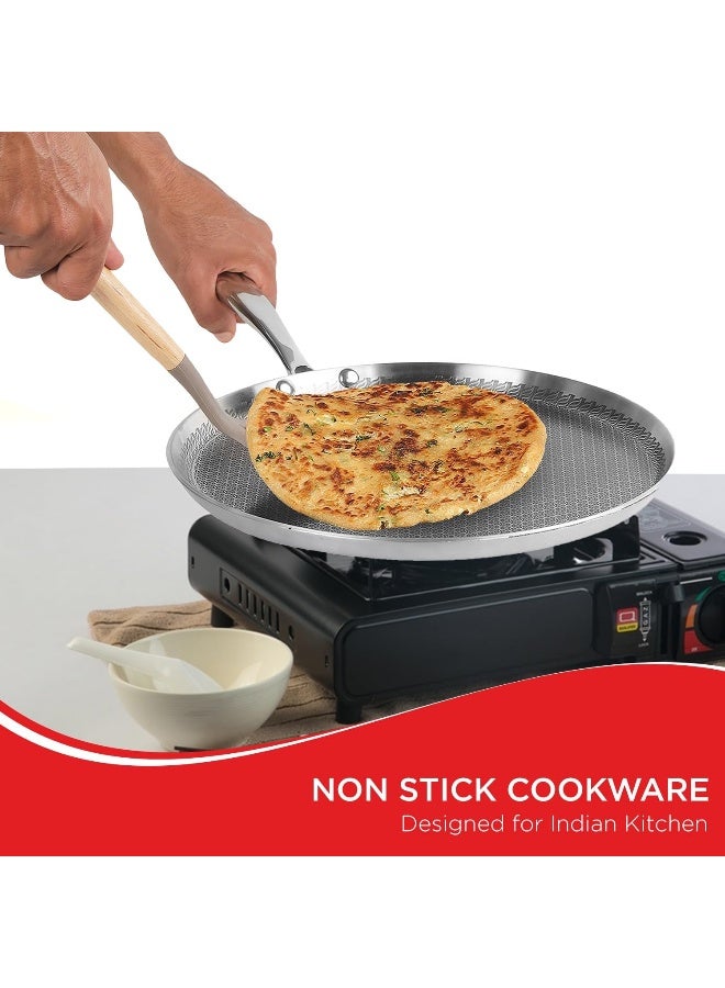 VINOD SAS Pro Platinum Triply Stainless Steel Hybrid Non Stick Dosa Tawa - 28 cm | 4 mm Thick | HexaShield Design Stick-Resistant Surface | Metal Spatula Safe | Induction & Gas Compatible | PFOA-Free - Image 4