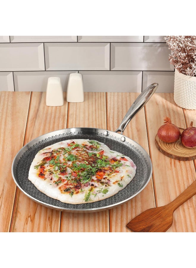 VINOD SAS Pro Platinum Triply Stainless Steel Hybrid Non Stick Dosa Tawa - 28 cm | 4 mm Thick | HexaShield Design Stick-Resistant Surface | Metal Spatula Safe | Induction & Gas Compatible | PFOA-Free - Image 2