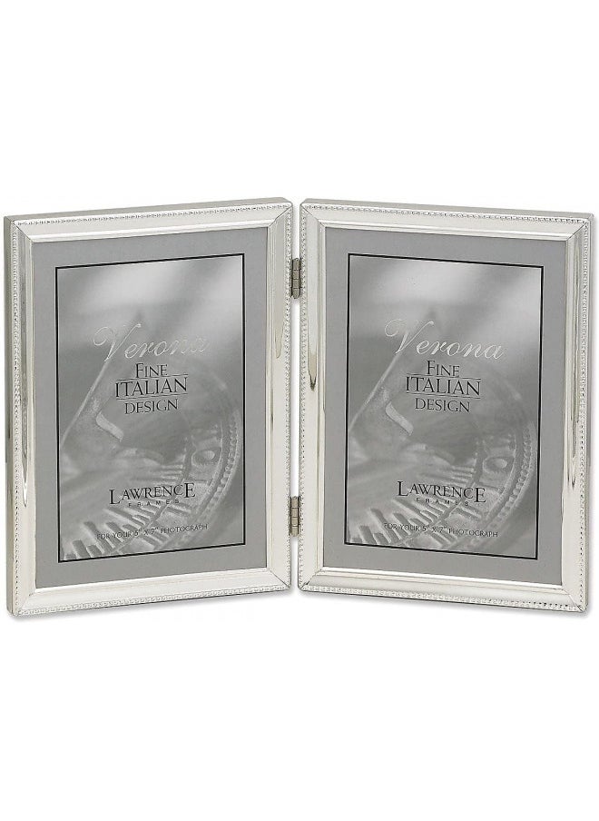 Lawrence Frames Lawrence Frames Bead Border Design, 5x7 Double, Silver 