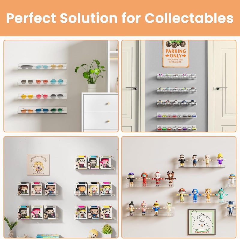 upsimples Acrylic Shelves for Bathroom Storage, 15" Floating Shelves Wall Organizer for Perfume, Make up, Skincare, Kids Bookshelf for Bedroom, Nursery, Living Room Decor, Clear, 4 Pack - Image 5