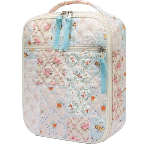 shiprabags Cotton Quilted Lunch Box for Women, Cute Insulated Lunch Bag, Coloful Floral Lunch Tote Bag for Work Picnic Travel Office (coloful floral, M) - Image 1
