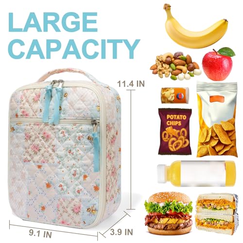 shiprabags Cotton Quilted Lunch Box for Women, Cute Insulated Lunch Bag, Coloful Floral Lunch Tote Bag for Work Picnic Travel Office (coloful floral, M) - Image 2