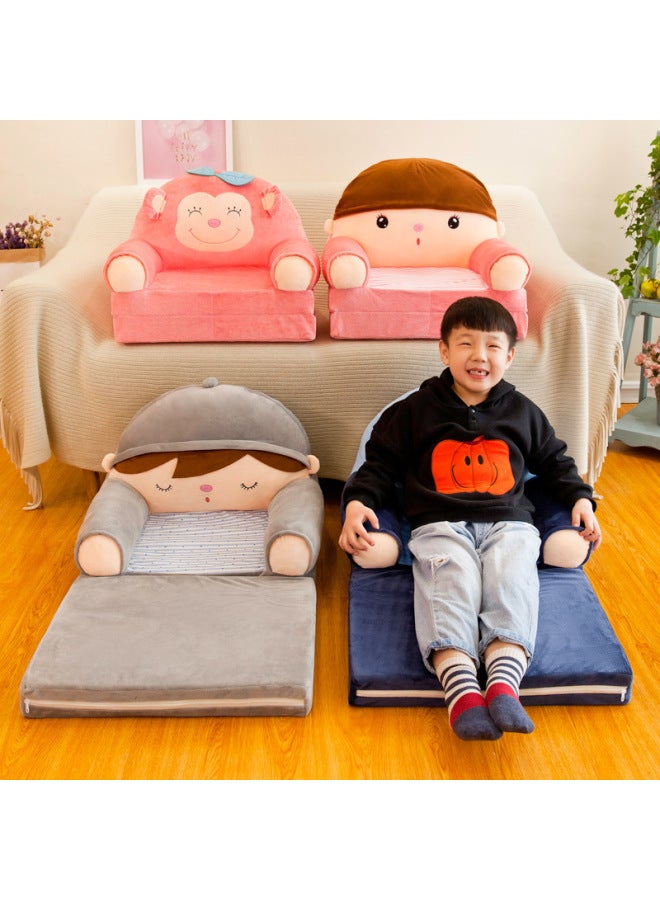 Foldable Children's Small Sofa Double-Layer Single Soft Thickened Nap Tatami Animal-shaped Backrest Seat-Color:Leather Shell - Image 1