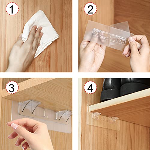AccEncyc 12 Pcs Punch Free Shelf Support Pegs Self Adhesive Shelves Clips No Drill Shelf Bracket Holders Pin for Kitchen Cabinet Book Shelves Closet Clapboard Layer (2-Pegs) - Image 5