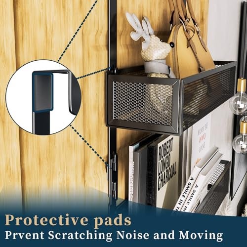 Consumest Over The Door Hooks Organizer - Extra Long Door Hanger with 9 Coat Hooks & 2 Mesh Basket, Back Storage Organizer Hanging Towels for Bathroom, Bedroom, Black (for 1.76 in Doors) - Image 3