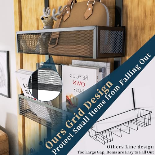 Consumest Over The Door Hooks Organizer - Extra Long Door Hanger with 9 Coat Hooks & 2 Mesh Basket, Back Storage Organizer Hanging Towels for Bathroom, Bedroom, Black (for 1.76 in Doors) - Image 2
