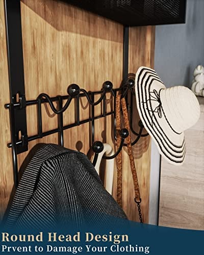 Consumest Over The Door Hooks Organizer - Extra Long Door Hanger with 9 Coat Hooks & 2 Mesh Basket, Back Storage Organizer Hanging Towels for Bathroom, Bedroom, Black (for 1.76 in Doors) - Image 4