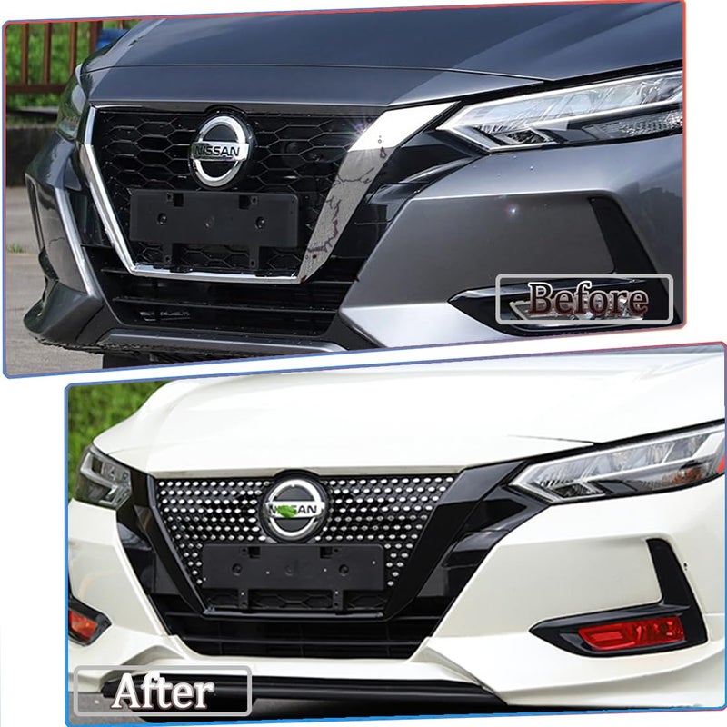 MUXEE Front Grill Cover Trim,MUXEE For Nissan Sentra 2020 2021 2022 2023ï¼Œ3PCS Grille Chrome Delete Vinyl Overlay Trim Accessories -Bright Black - Image 3