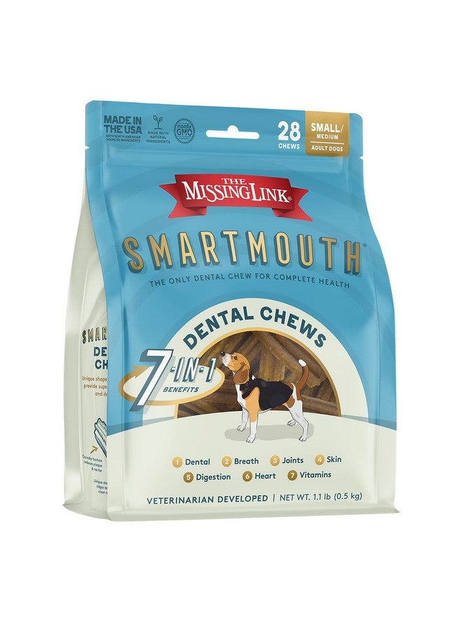 ذا ميسينج لينك حلوى مضغ الأسنان التي طورتها شركة Smartmouth Vet، فوائد 7 في 1: أسنان ولثة صحية، نفس، جلد، مفاصل، هضم، قلب، جهاز مناعي - كلاب صغيرة/متوسطة الحجم من 15 إلى 50 رطلاً، 28 قطعة - Image 1