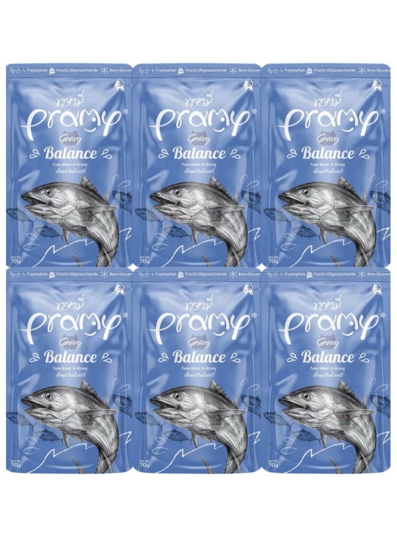 Pramy Cat Wet Food With Tuna In Gravy Flavor For All Life Stages- 6x70g - Nutritious and Delicious Wet Cat Food - Image 1