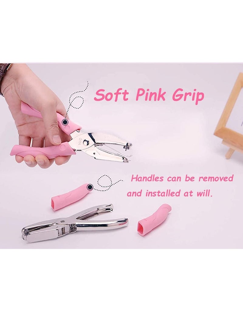 3pcs Small Mini Heart, Star,1/16 inch Small Circle Shaped Hole Paper Puncher with Pink Soft Handheld Grip for DIY Craft Paper Tags Clothing Ticket Scrapbook Tool (Heart, Star, Small Circle)