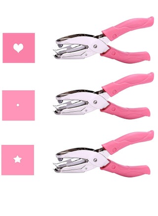 3pcs Small Mini Heart, Star,1/16 inch Small Circle Shaped Hole Paper Puncher with Pink Soft Handheld Grip for DIY Craft Paper Tags Clothing Ticket Scrapbook Tool (Heart, Star, Small Circle) - pzsku/Z3A3B54AFEBED6E9B39F0Z/45/_/1664272247/aa4af828-41c2-45da-a6a9-b46325ce45b3