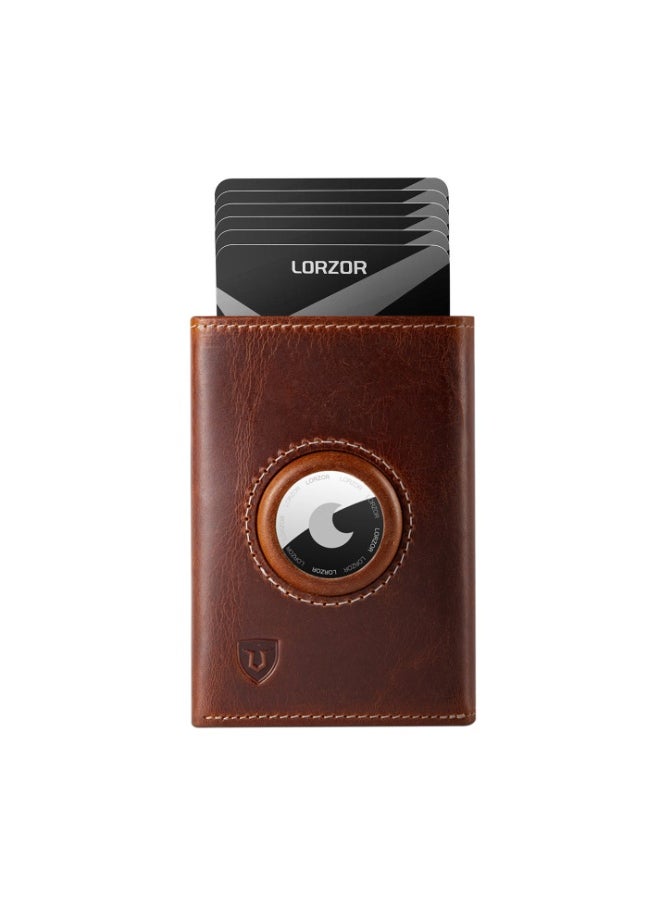 LORZOR LORZOR AirTag Wallet for Men - Full Grain Leather, Mens Minimalist Wallet with AirTag Holder, Pop Up Card Case, RFID Blocking, Smart Wallet Business Card Holder  - Image 1