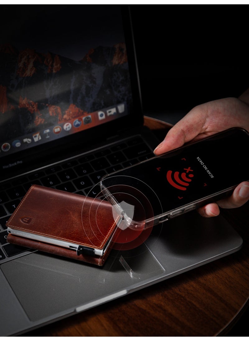 LORZOR LORZOR AirTag Wallet for Men - Full Grain Leather, Mens Minimalist Wallet with AirTag Holder, Pop Up Card Case, RFID Blocking, Smart Wallet Business Card Holder  - Image 4