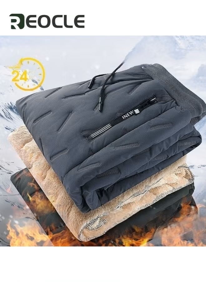 REOCLE Fleece Lined Pants Jogging Bottoms Waterproof Windproof Warm Hiking Ski Snow Pants Winter Fuzzy Leggings Casual Thermals Track Pants for Men Women  - Image 2