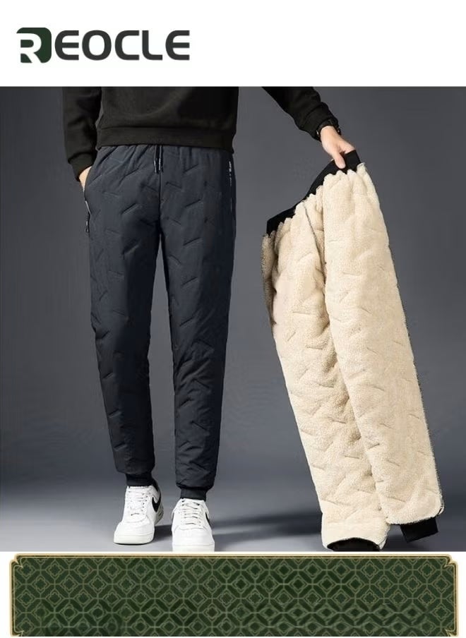 REOCLE Fleece Lined Pants Jogging Bottoms Waterproof Windproof Warm Hiking Ski Snow Pants Winter Fuzzy Leggings Casual Thermals Track Pants for Men Women  - Image 1