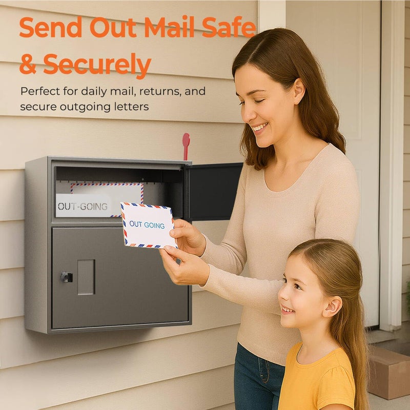 WeHere Wall-Mount Mailbox with Outgoing Flag, Large Secure Mail Box fot Outside, Galvanized Steel Rust-Proof Anti-thef Weatherproof Mailboxes for Office, Commercial, House Porch Front Door, Fence - Image 2