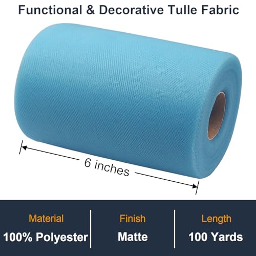 Ableme Deco Tulle Fabric Roll 6 Inch by 100 Yards (300 ft) Tulle Ribbon Sheer Mesh Netting for DIY Tutu Skirt Gift Wrapping Wedding Baby Shower Birthday Halloween Party Decorations Crafts, 34 Colors (Turquoise) - Image 2