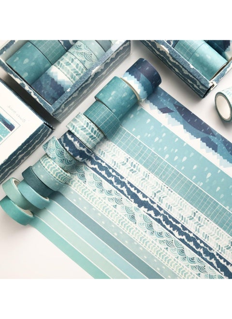 12-Pack Modern Arts & Crafts Decorative Tapes Set, Variety of Widths 1cm, 1.5cm, 2cm, 3cm for Scrapbooking, DIY Crafts, Kids' Projects, Wrapping, Journaling, 3M Each Roll (Blue)